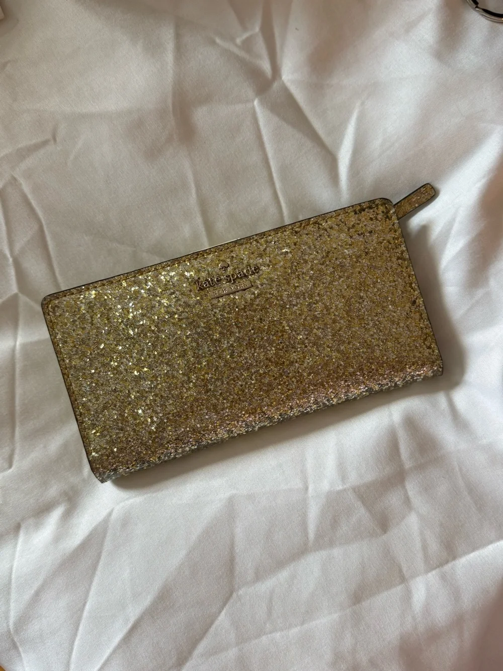 kate spade Gold Glitter Zip Card Holder Wallet